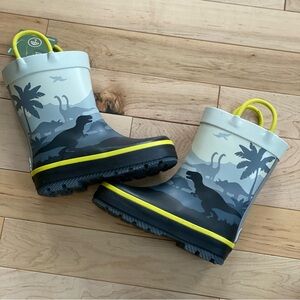 Kids Kamik Dinosaur Rain Boots - Gray and Yellow